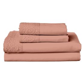 Edra 4 Piece Microfiber Full Size Bed Sheet Set, Crochet Lace, Dusty Pink