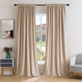 Curtains Thermal Insulated Blackout Curtain Drapes for Bedroom Living Room Darkening Long Curtains Panels Rod Pocket Set of 2 (Color: Camel Beige, size: 52 W 108 L)