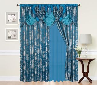 Jacquard Luxury Window 1 Panel Set Curtain with Attached Valance and Backing Bedroom (Color: Turquoise, size: 84 L x 110 W)